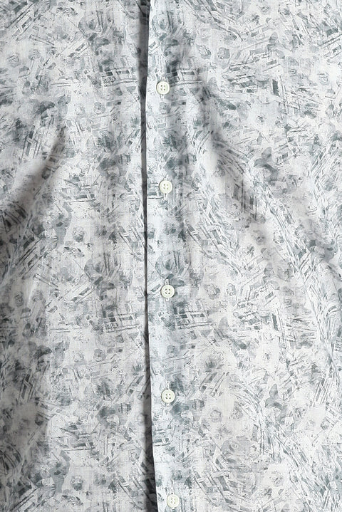 Orta Gri Uzun Kol Slim Fit Dar Kesim Baskılı Pamuk Gömlek