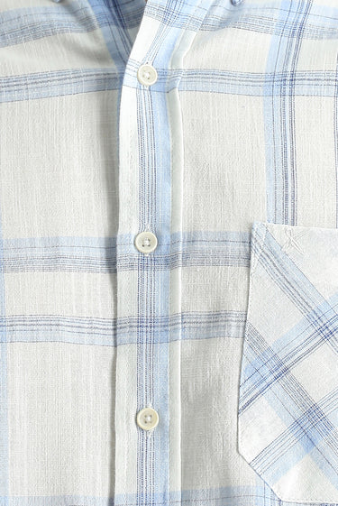 Açık Mavi Kısa Kol Regular Fit Ekose Pamuk Spor Gömlek