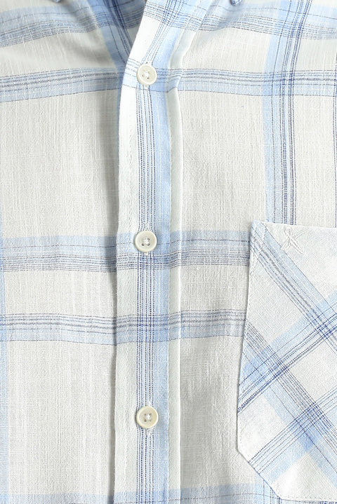 Açık Mavi Kısa Kol Regular Fit Ekose Pamuk Spor Gömlek