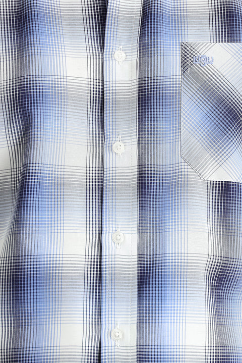 Açık Mavi Kısa Kol Regular Fit Ekose Pamuklu Gömlek