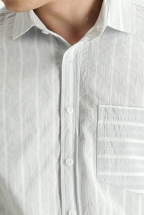 Light Grey Long Sleeve Slim Fit Striped Cotton Sport Shirt