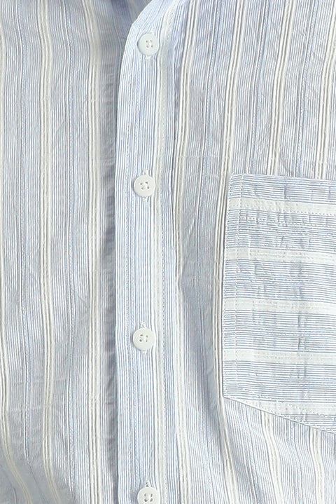 Açık Mavi Uzun Kol Slim Fit Dar Kesim Çizgili Pamuk Spor Gömlek