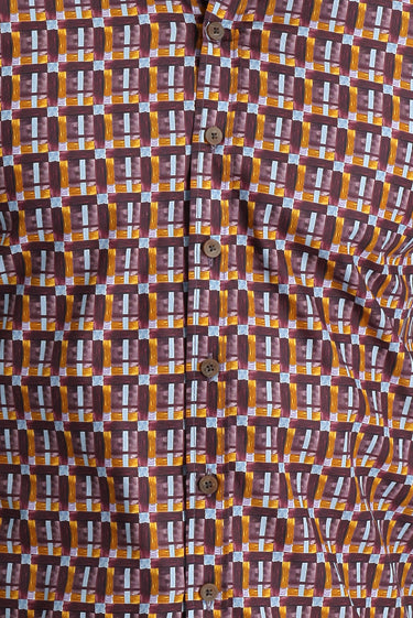 Koyu Bordo Kısa Kol Slim Fit Dar Kesim Baskılı Pamuk Gömlek