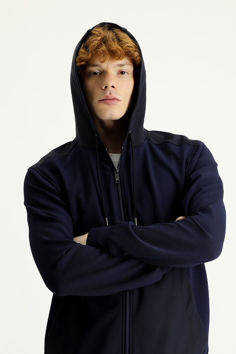 Koyu Lacivert Techno-Line Kapüşonlu Spor Mont