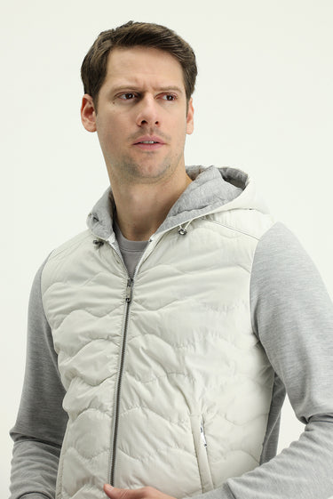 Açık Gri Mevsimlik Slim Fit Dar Kesim Kapüşonlu Kapitone Spor Mont