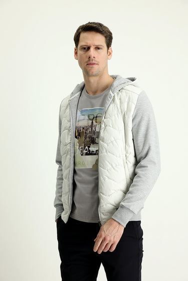 Açık Gri Mevsimlik Slim Fit Dar Kesim Kapüşonlu Kapitone Spor Mont