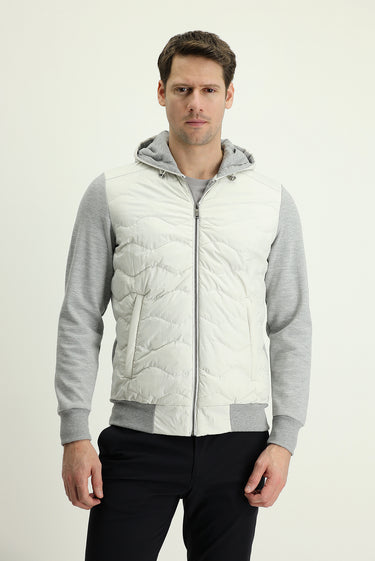Açık Gri Mevsimlik Slim Fit Dar Kesim Kapüşonlu Kapitone Spor Mont