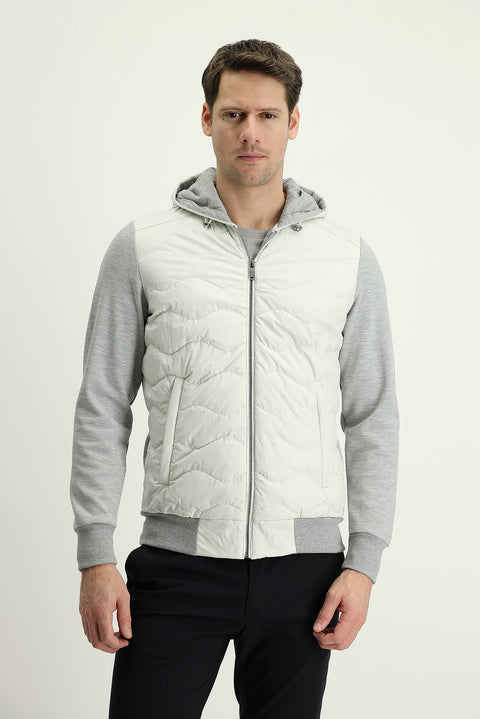 Açık Gri Mevsimlik Slim Fit Dar Kesim Kapüşonlu Kapitone Spor Mont