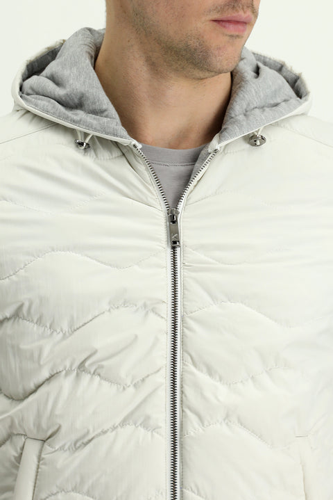 Açık Gri Mevsimlik Slim Fit Dar Kesim Kapüşonlu Kapitone Spor Mont