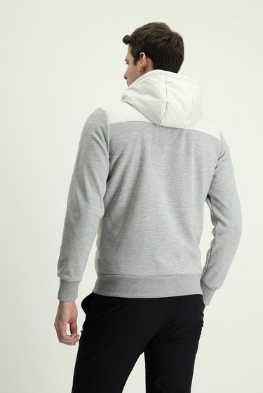 Açık Gri Mevsimlik Slim Fit Dar Kesim Kapüşonlu Kapitone Spor Mont