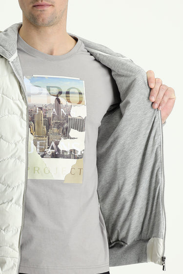 Açık Gri Mevsimlik Slim Fit Dar Kesim Kapüşonlu Kapitone Spor Mont