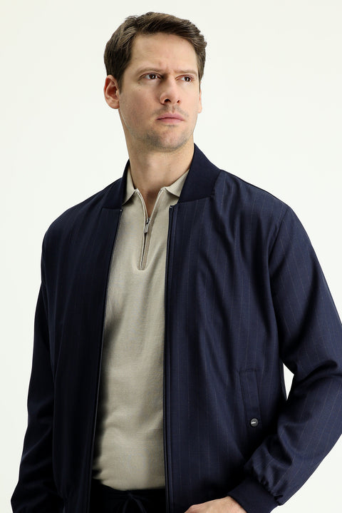 Koyu Lacivert Slim Fit Dar Kesim Ribanalı Mevsimlik Spor Mont