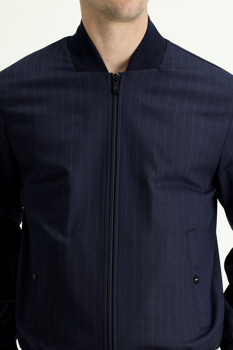 Koyu Lacivert Slim Fit Dar Kesim Ribanalı Mevsimlik Spor Mont