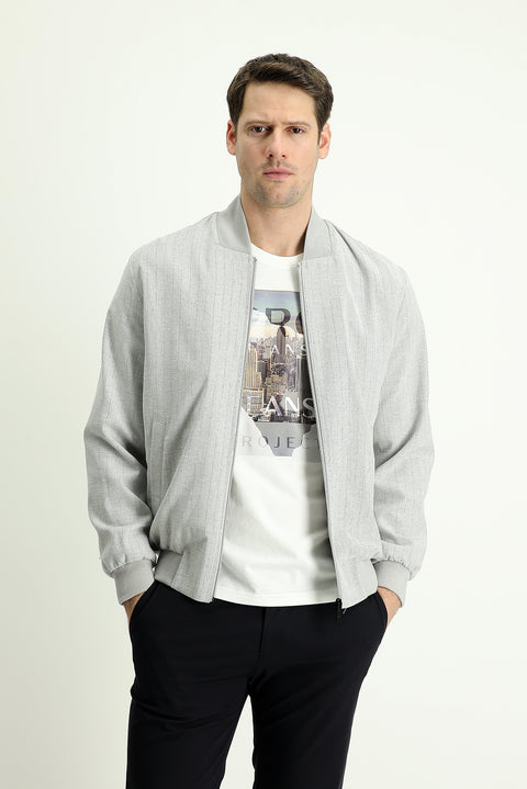 Açık Gri Ribanalı Spor Keten Mont