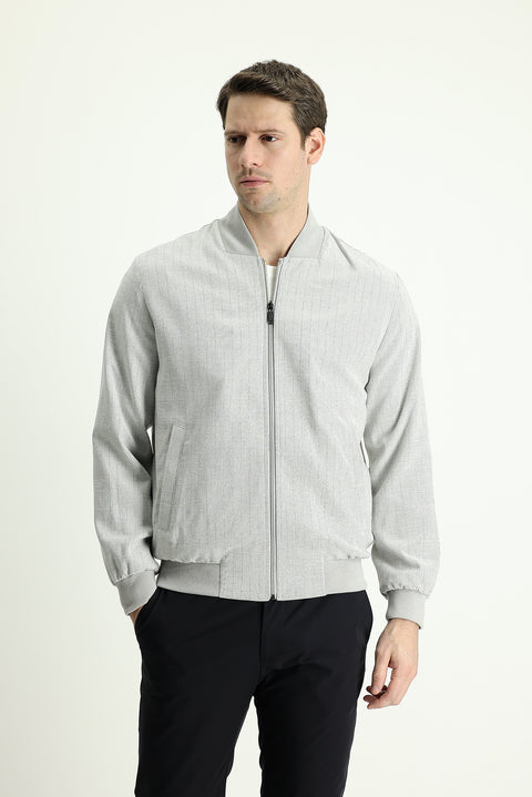 Açık Gri Ribanalı Spor Keten Mont