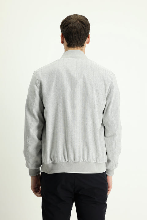 Açık Gri Ribanalı Spor Keten Mont