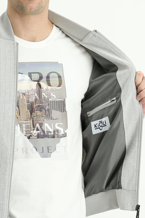 Açık Gri Ribanalı Spor Keten Mont