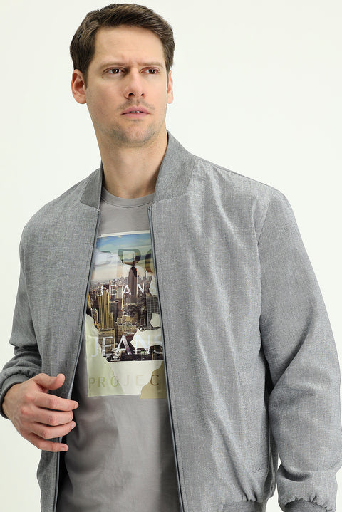 Koyu Füme Ribanalı Spor Keten Karışımlı Mont