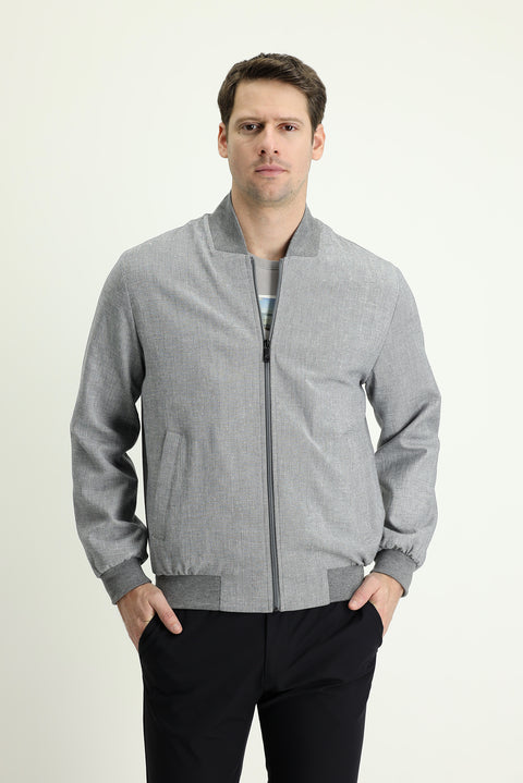 Koyu Füme Ribanalı Spor Keten Karışımlı Mont