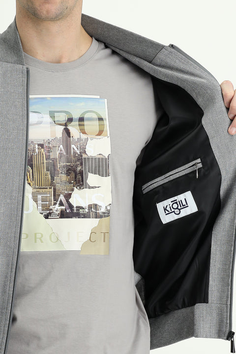 Koyu Füme Ribanalı Spor Keten Karışımlı Mont