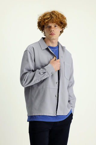  Orta Gri Uzun Kol Cepli Oversize Pamuk Gömlek