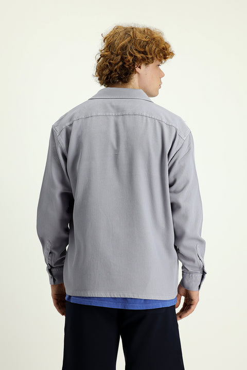 Orta Gri Uzun Kol Cepli Oversize Pamuk Gömlek