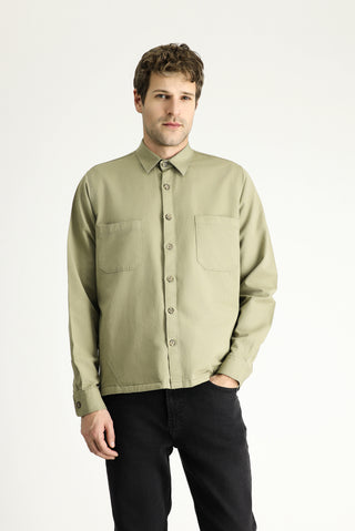  Açık Haki Uzun Kol Oversize Keten Karışımlı Shacket Gömlek / Mont
