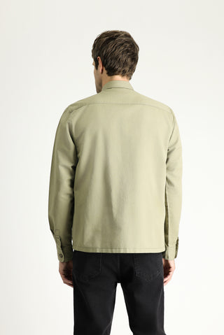  Açık Haki Uzun Kol Oversize Keten Karışımlı Shacket Gömlek / Mont