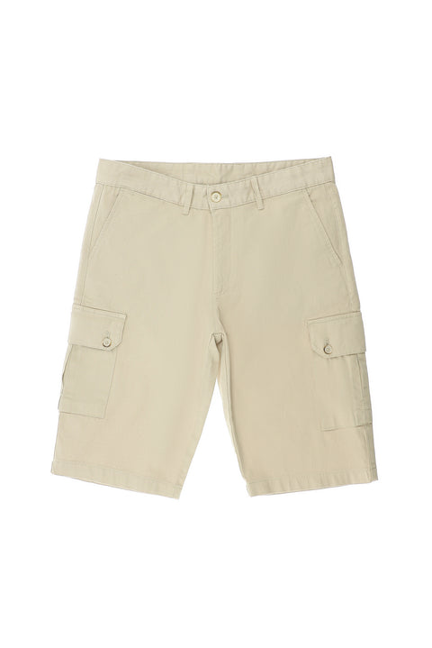 Ekru Slim Fit Dar Kesim Pamuklu Bermuda Şort