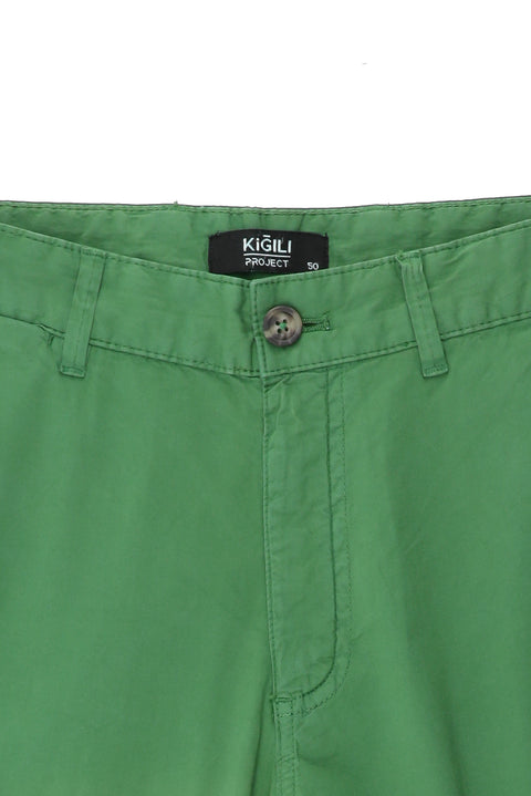 Çimen Yeşili 7 Drop Slim Fit Dar Kesim Pamuklu Bermuda Şort