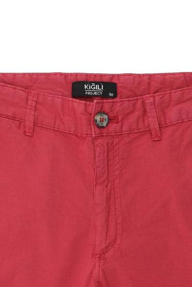 Mercan Kırmızı Slim Fit Dar Kesim Pamuklu Bermuda Şort