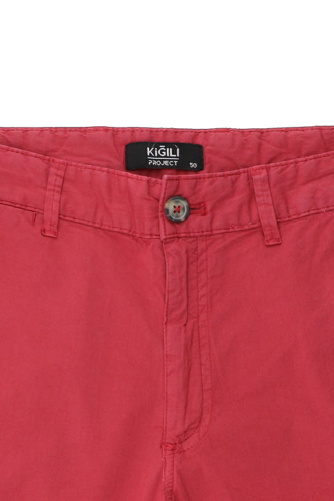 Mercan Kırmızı Slim Fit Dar Kesim Pamuklu Bermuda Şort