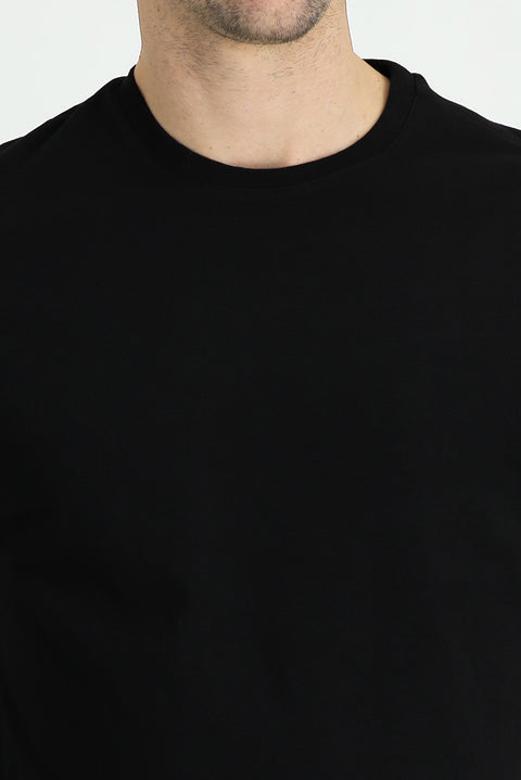 Siyah Bisiklet Yaka Regular Fit Süprem Pamuk Tişört