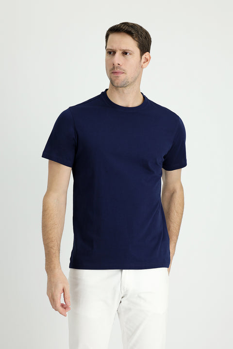 Orta Lacivert Bisiklet Yaka Regular Fit Süprem Pamuk Tişört