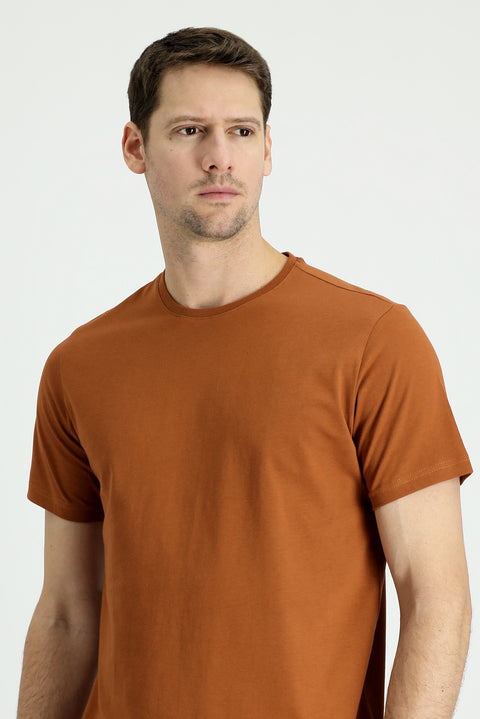 Taba Bisiklet Yaka Regular Fit Süprem Pamuk Tişört