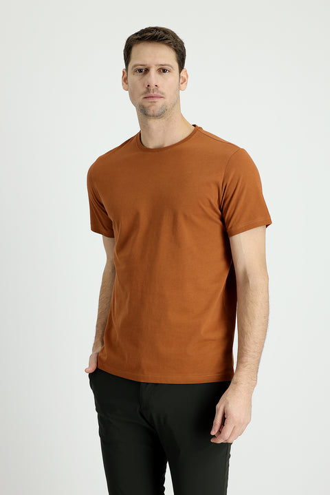 Taba Bisiklet Yaka Regular Fit Süprem Pamuk Tişört