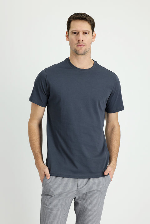 Dark Anthracite Crew Neck Regular Fit Supreme Cotton T-Shirt