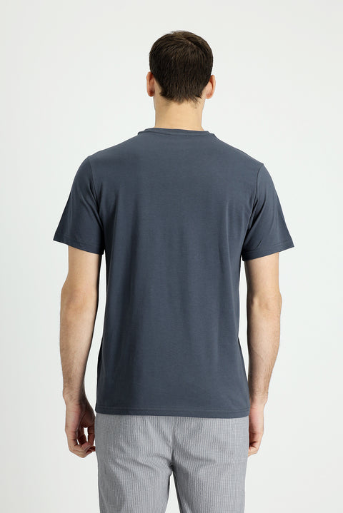 Koyu Antrasit Bisiklet Yaka Regular Fit Süprem Pamuk Tişört