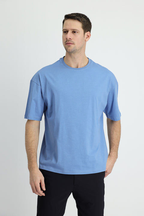 Koyu Havacı Bisiklet Yaka Oversize Süprem Pamuk Tişört