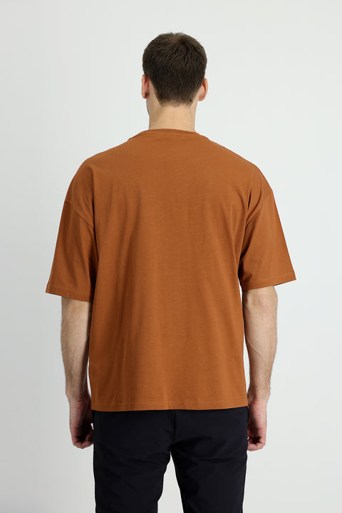 Tan Crew Neck Oversize Supreme Cotton T-Shirt