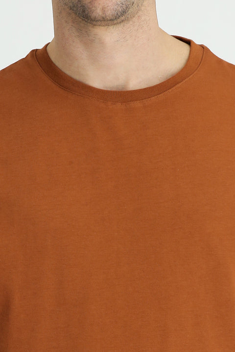 Tan Crew Neck Oversize Supreme Cotton T-Shirt