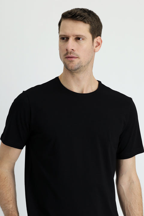 Black Crew Neck Regular Fit Embroidered Cotton Supreme T-Shirt