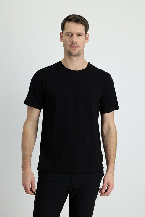 Black Crew Neck Regular Fit Embroidered Cotton Supreme T-Shirt