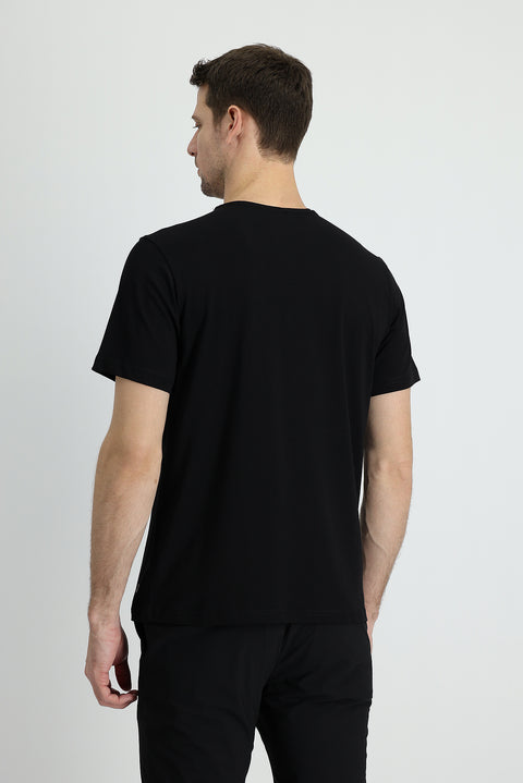 Black Crew Neck Regular Fit Embroidered Cotton Supreme T-Shirt