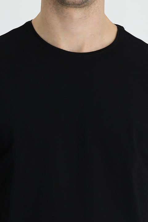 Black Crew Neck Regular Fit Embroidered Cotton Supreme T-Shirt