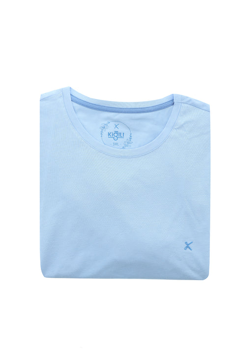 Light Blue Plus Size Crew Neck Regular Fit Supreme Cotton T-Shirt