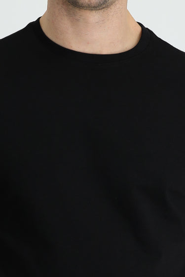 Siyah Bisiklet Yaka Slim Fit Dar Kesim Süprem Pamuk Tişört