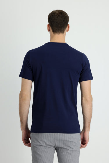 Orta Lacivert Bisiklet Yaka Slim Fit Dar Kesim Süprem Pamuk Tişört