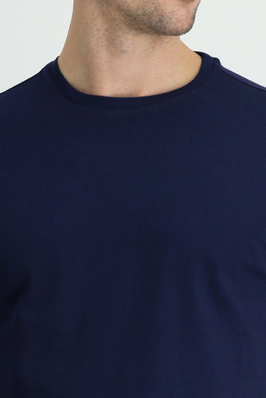 Orta Lacivert Bisiklet Yaka Slim Fit Dar Kesim Süprem Pamuk Tişört