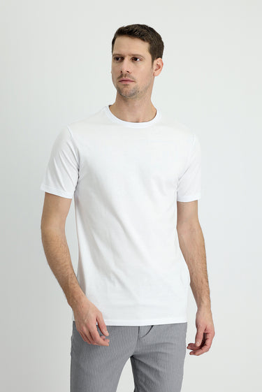  Beyaz Bisiklet Yaka Slim Fit Dar Kesim Süprem Pamuk Tişört